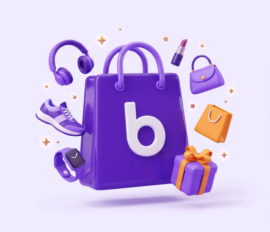 Ilustrasi tas belanja Belanje dengan produk melayang